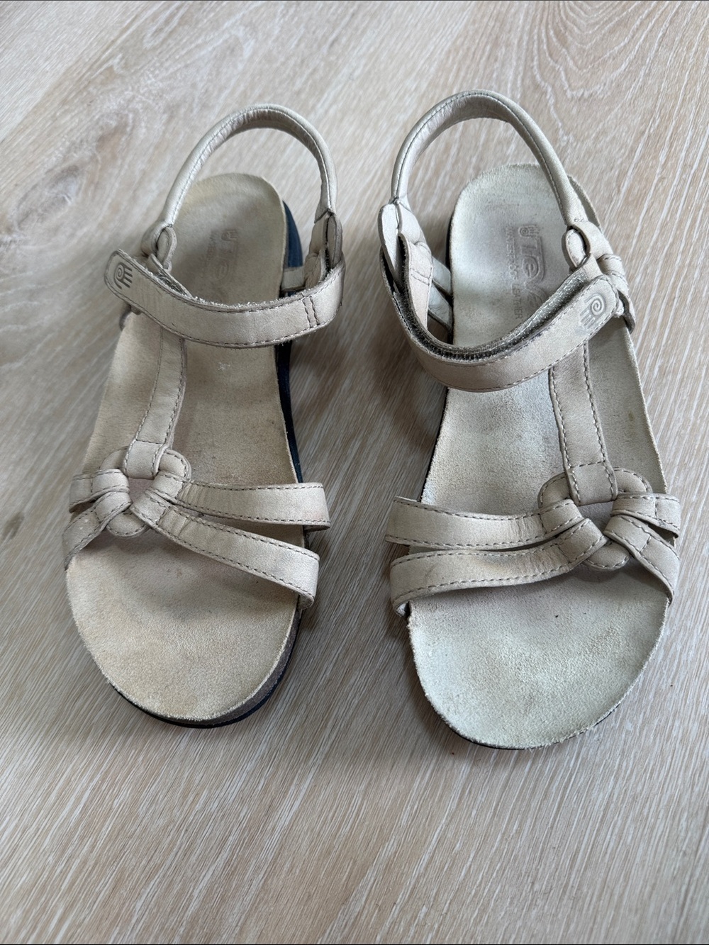 Teva Beige Knotted Leather Sandals with Black Sole